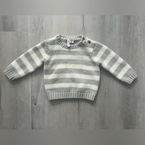 Janie and Jack Gray & White Striped Crewneck Sweater